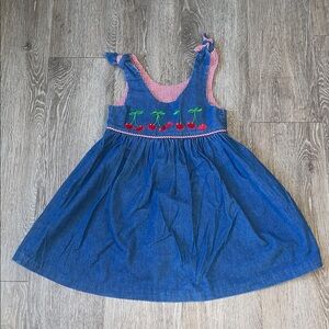 Vintage 90s Copper Key denim little girls dress cherries chambray size 5 gingham